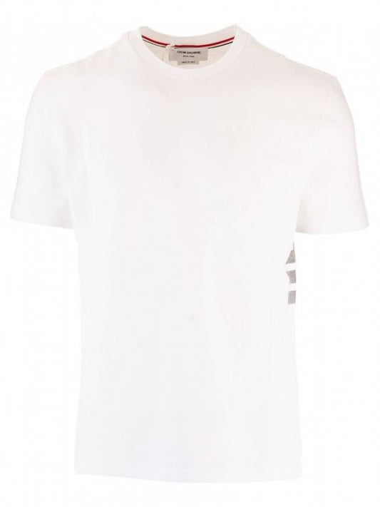 Classic Pique Rib Side Insert 4-Bar Short Sleeve T-Shirt White - THOM BROWNE - BALAAN 1