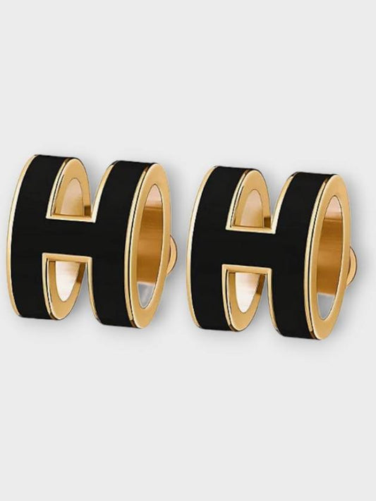 Mini Pop H Earrings Gold Noir Gold - HERMES - BALAAN.