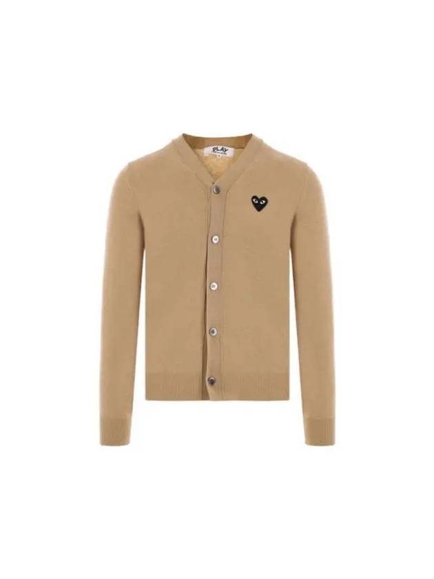 Black Heart Wappen V-Neck Wool Cardigan Beige - COMME DES GARCONS PLAY - BALAAN 1