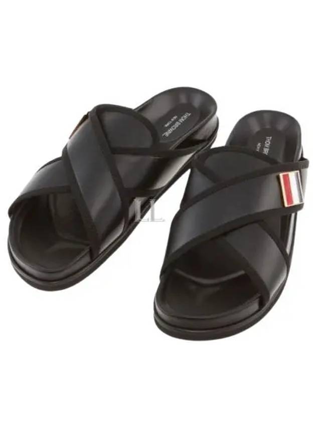 Vitello Calf Enamel Criss Cross Loafer Sandals Black - THOM BROWNE - BALAAN 2