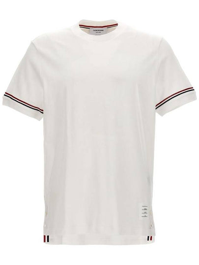 Striped Detail Crew Neck Cotton Short Sleeve T-Shirt White - THOM BROWNE - BALAAN 2