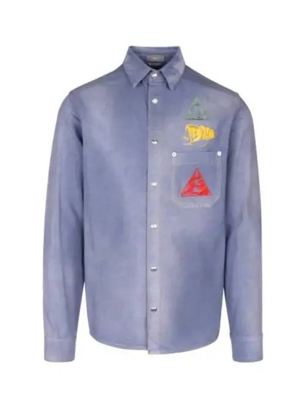 Astro Embroidered Patch Denim Long Sleeve Shirt Light Blue - DIOR - BALAAN 2