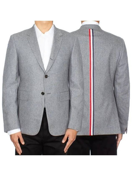 Men's Gray Center Back Striped Wool Cashmere Blazer Jacket - THOM BROWNE - BALAAN.