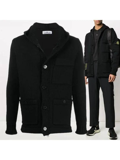 Wappen Hooded Knit Cardigan Black - STONE ISLAND - BALAAN 2