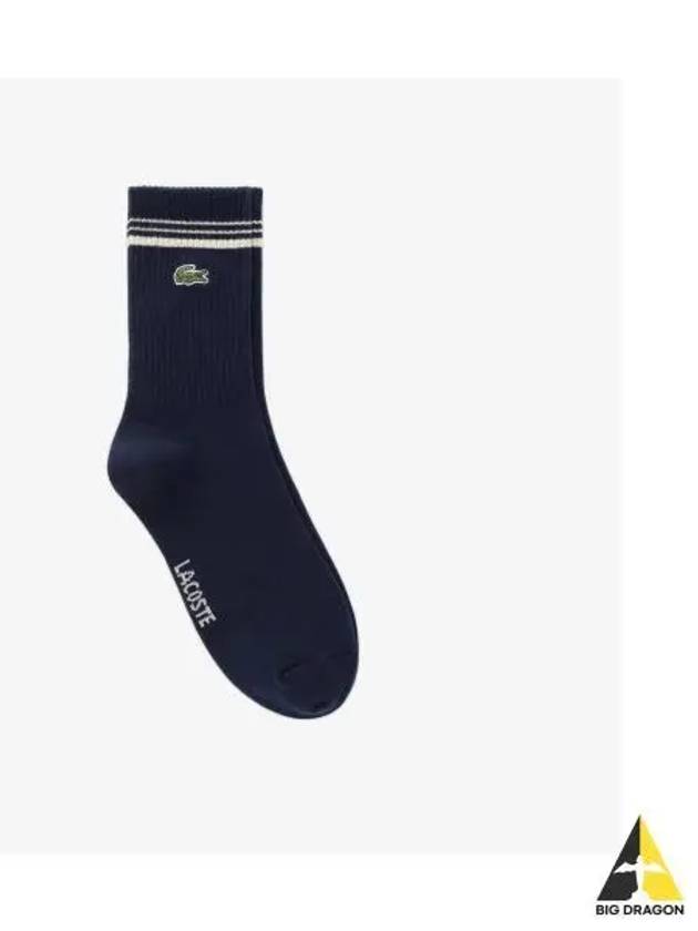 Men s Striped Rib Medium Neck Socks Navy - LACOSTE - BALAAN 1