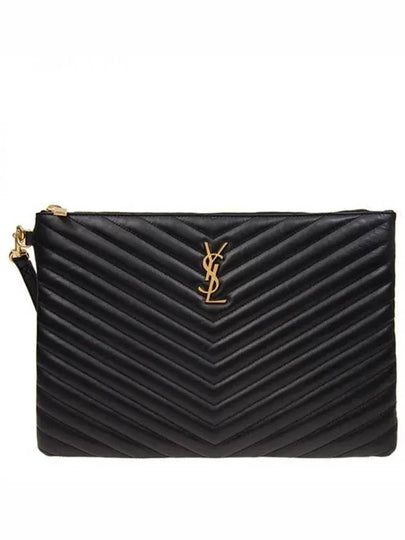 Gold Monogram Matelasse Clutch Bag Black - SAINT LAURENT - BALAAN 2