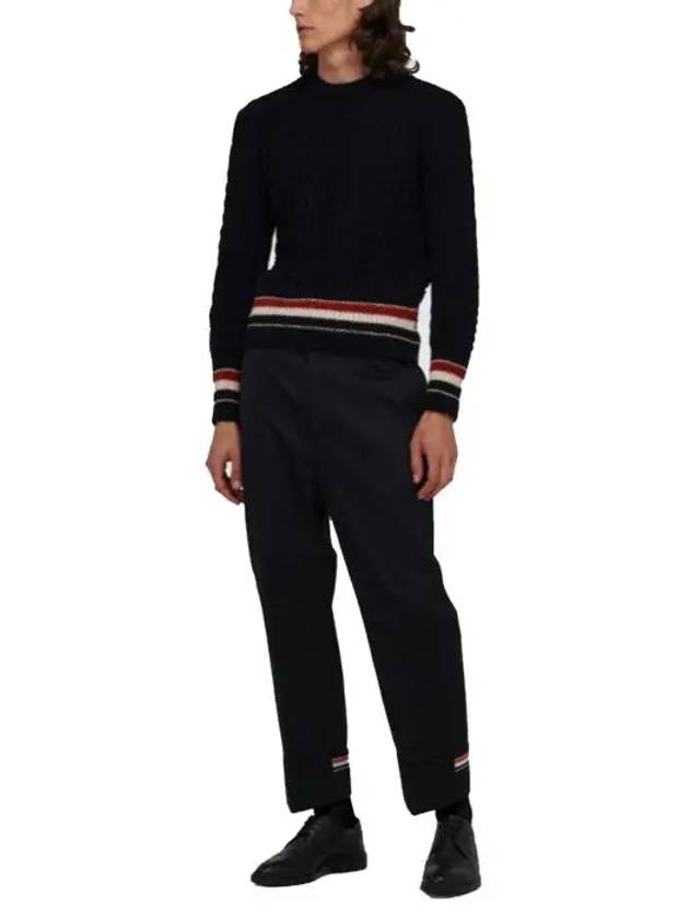 Men's Donegal Filey Stitch Striped Knit Top Navy - THOM BROWNE - BALAAN 7