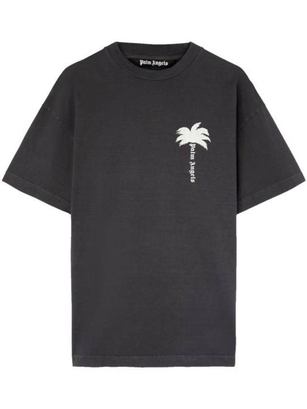 Palm Tree Print Short Sleeve T-Shirt Black - PALM ANGELS - BALAAN 1