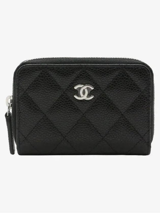 Classic Zipped Coin Purse Grained Calfskin Silver Black - CHANEL - BALAAN 2