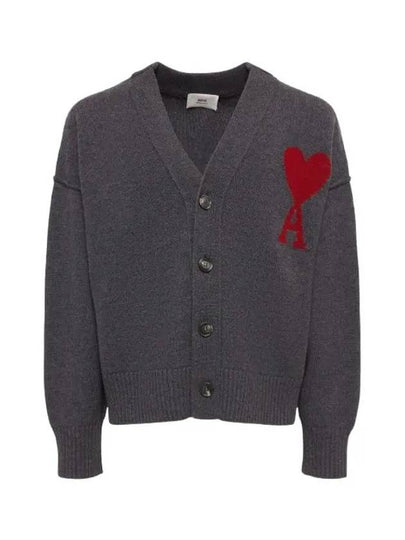 Big Heart Logo Wool Cardigan Grey - AMI - BALAAN 2