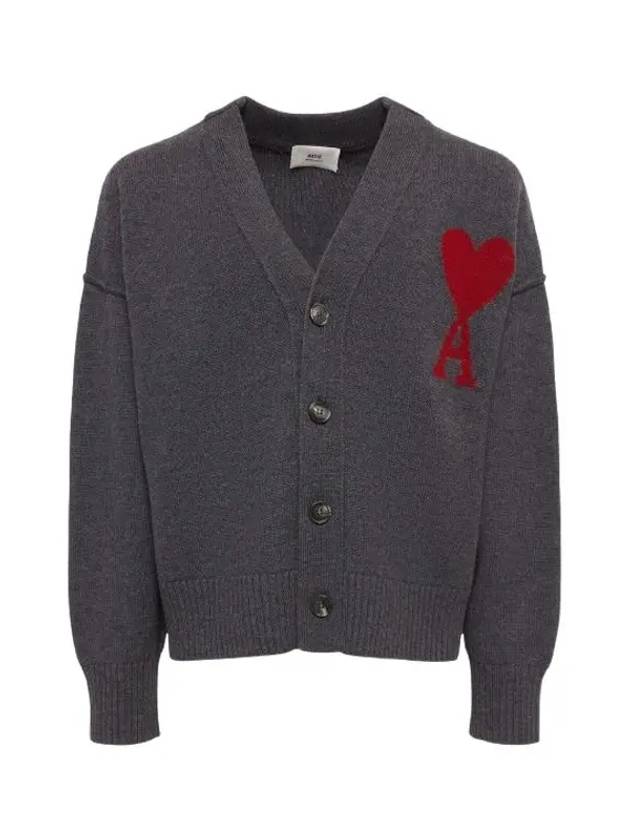 Big Heart Logo Wool Cardigan Grey - AMI - BALAAN 4