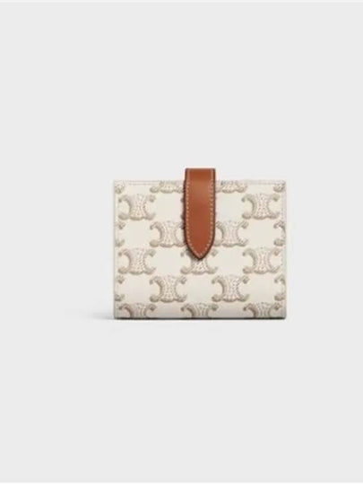 Triomphe Canvas Lambskin Small Strap Half Wallet White Tan - CELINE - BALAAN 2