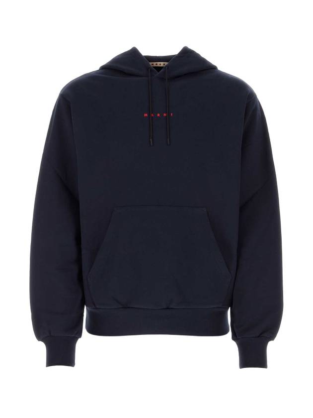 Logo Print Drawstring Hoodie Blue - MARNI - BALAAN 1