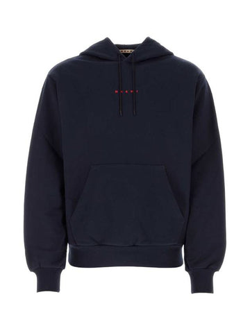 Logo Print Drawstring Hoodie Blue - MARNI - BALAAN 1