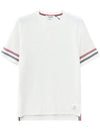 Textured Cotton Stripe Short Sleeve T-Shirt White - THOM BROWNE - BALAAN 2