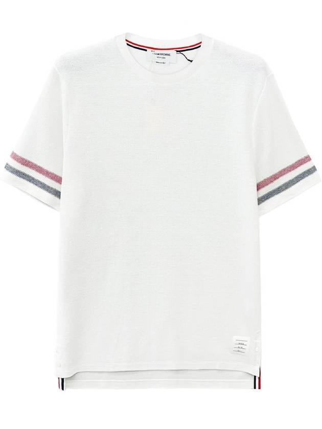 Textured Cotton Stripe Short Sleeve T-Shirt White - THOM BROWNE - BALAAN 2