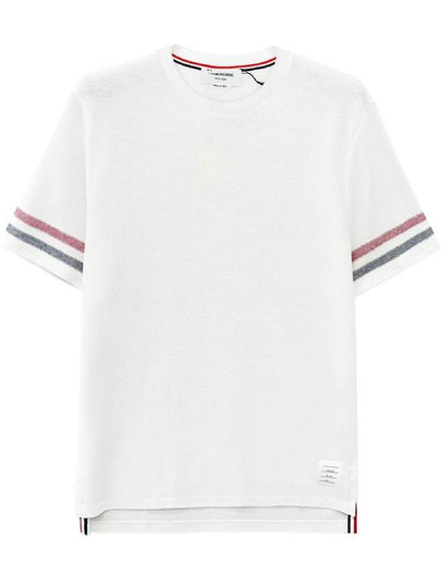 Textured Cotton Stripe Short Sleeve T-Shirt White - THOM BROWNE - BALAAN 2