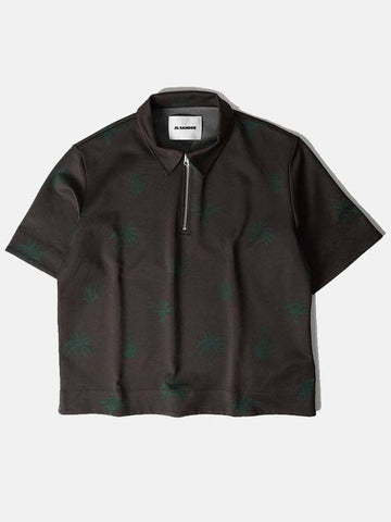 Palm Tree Logo Zipper Polo Shirt Brown - JIL SANDER - BALAAN 1