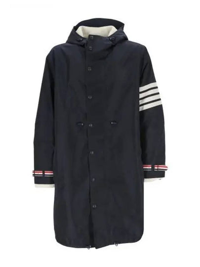 Cordura Merino Baby Cable Hooded 3/4 Mack Jacket Navy - THOM BROWNE - BALAAN 2