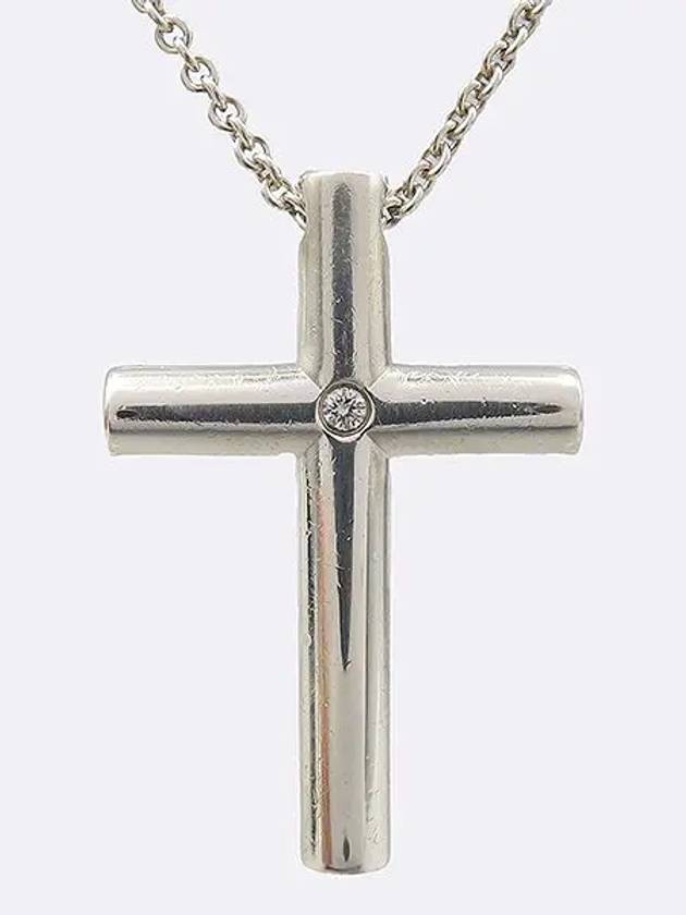 Tiffany 925 Silver 1P Diamond Cross Necklace - TIFFANY & CO. - BALAAN 5