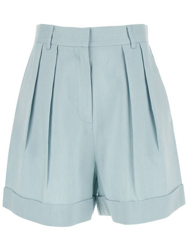 Light Blue Shorts With Pinces In Linen Blend Woman - ANDAMANE - BALAAN 1