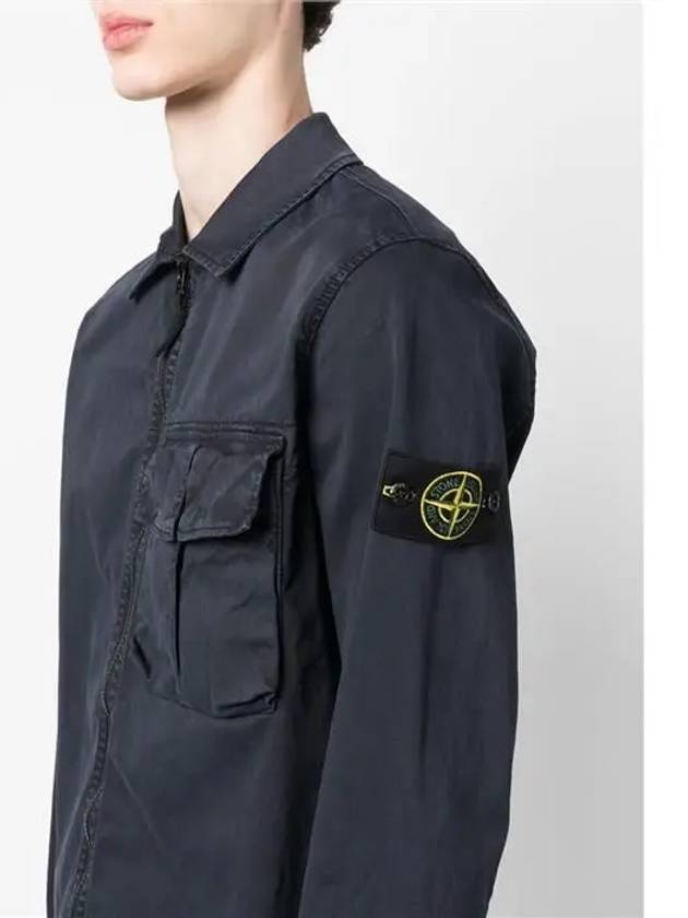 Garment Dyed Stretch Cotton Overshirt Navy - STONE ISLAND - BALAAN 3