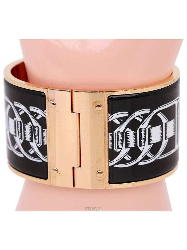 Enamel Hinged Bracelet Bangle Rose Gold Black Ashu - HERMES - BALAAN 8