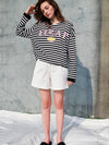 Loose Fit Drop Shoulder Striped Long Sleeve T-Shirt Black - SORRY TOO MUCH LOVE - BALAAN 2