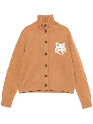 Fox Head Intarsia High Neck Cardigan Sequoia - MAISON KITSUNE - BALAAN 1