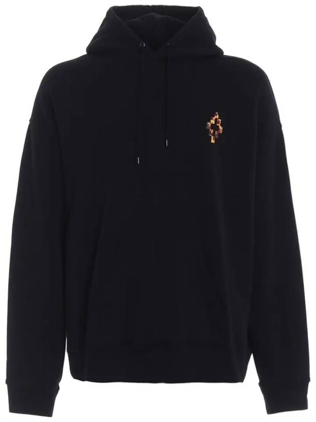 Fire Cross Print Cotton Hoodie Black - MARCELO BURLON - BALAAN 2