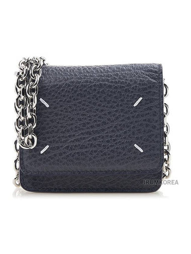 Embroidery Logo Chain Card Wallet Navy - MAISON MARGIELA - BALAAN 1