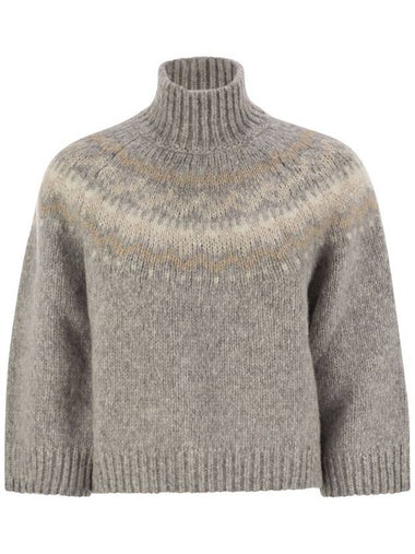 Jacquard high neck sweater in alpaca, wool and micropaillettes - PESERICO - BALAAN 1