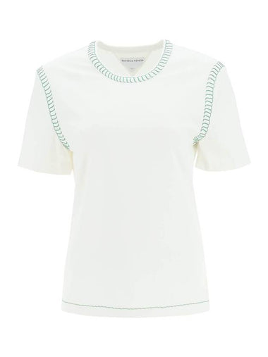 Overlock Stitch Jersey Short Sleeve T-Shirt White - BOTTEGA VENETA - BALAAN 1