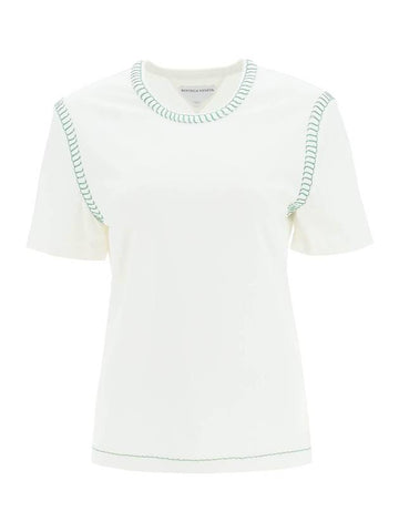 Overlock Stitch Jersey Short Sleeve T-Shirt White - BOTTEGA VENETA - BALAAN 1