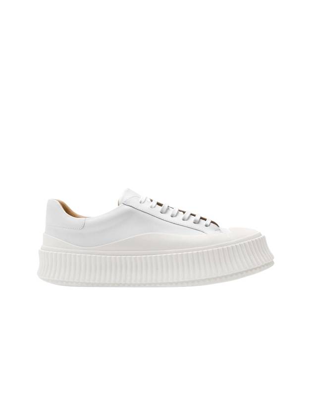 Logo Round Toe Calfskin Leather Low Top Sneakers Porcelain - JIL SANDER - BALAAN 2