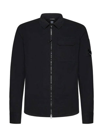 Gabardine Zipped Long Sleeve Shirt Black - CP COMPANY - BALAAN 1