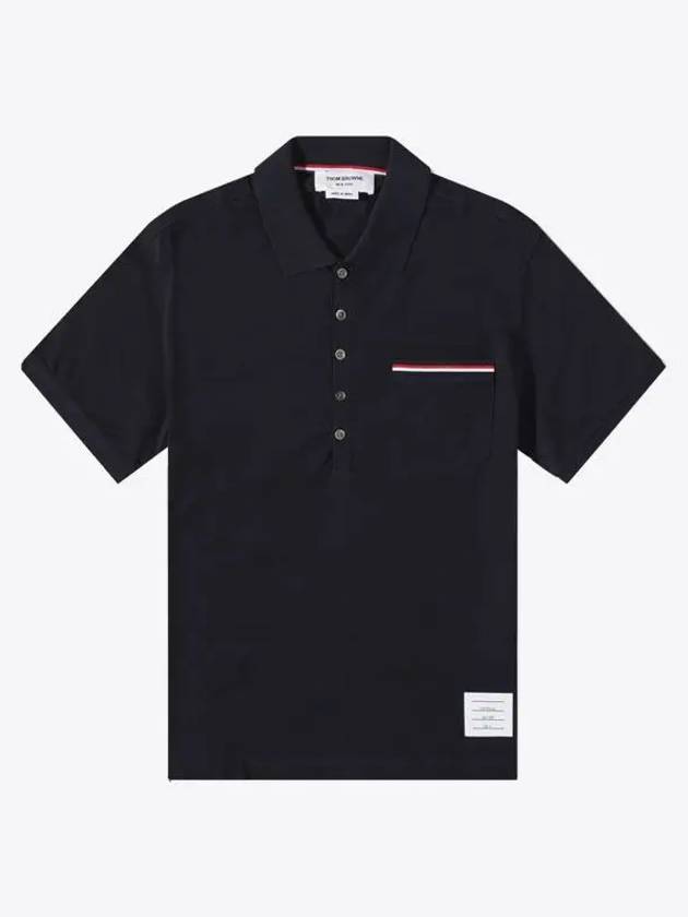 Men's Three Stripes Pocket Mercerized Short Sleeve Polo Shirt Navy - THOM BROWNE - BALAAN 2