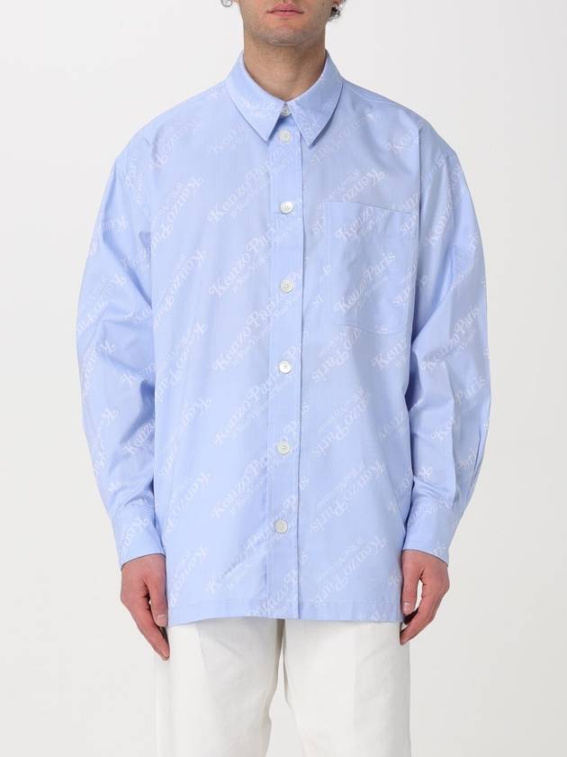 Verdy Logo Print Allover Oversized Cotton Long Sleeve Shirt Light Blue - KENZO - BALAAN 2