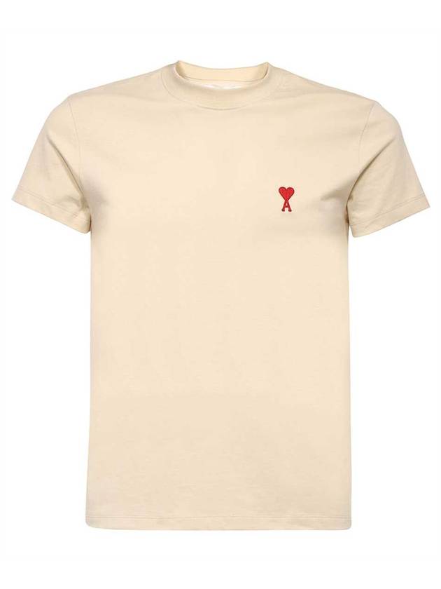 Small Heart Logo Short Sleeve T-Shirt Beige - AMI - BALAAN 1