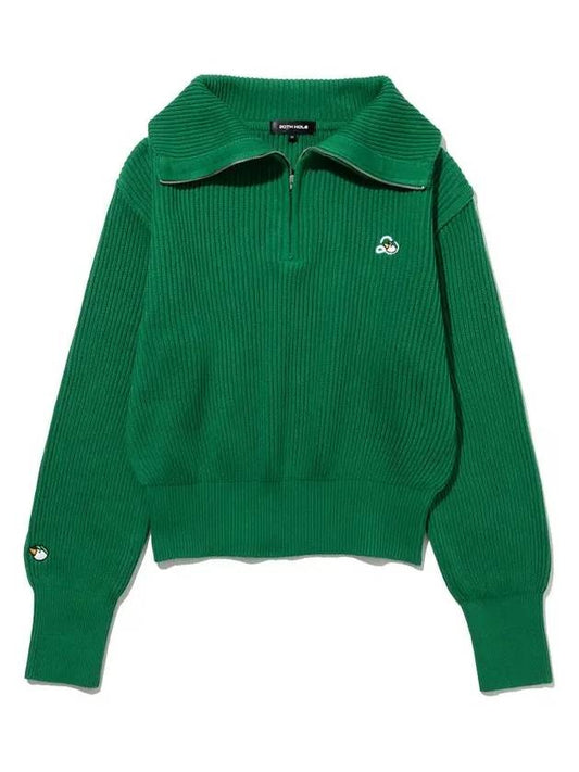 Women's Collar Neck Embroidered Logo Half Zip-Up Knit Top Green - 20THHOLE - BALAAN 2