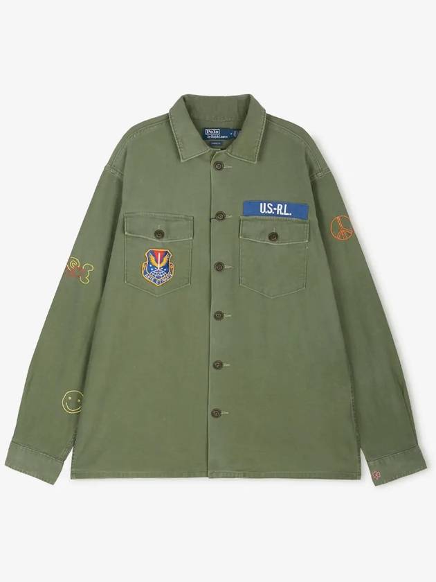 Men's Embroidered Patch Multi Cotton Long Sleeve Shirt Green - POLO RALPH LAUREN - BALAAN 3