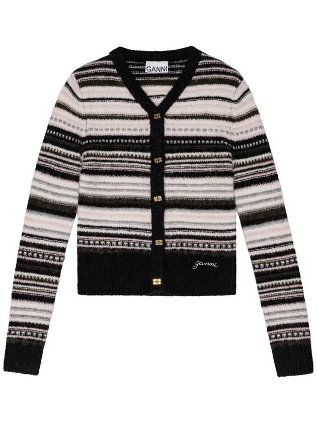 Logo Stripe Wool Cardigan Black - GANNI - BALAAN 2