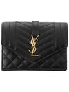 Matelasse Monogram Card Wallet Black - SAINT LAURENT - BALAAN 3