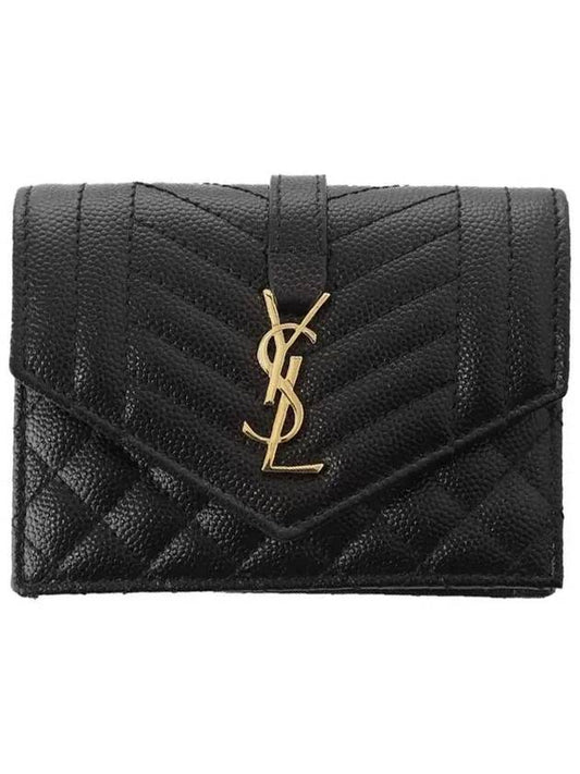 Matelasse Monogram Card Wallet Black - SAINT LAURENT - BALAAN 2