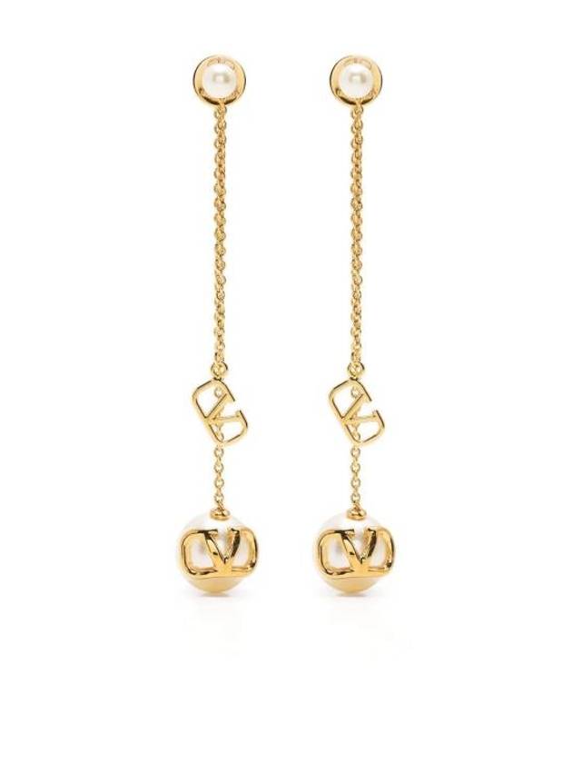 V Logo Signature Pearl Drop Earrings Gold - VALENTINO - BALAAN 1