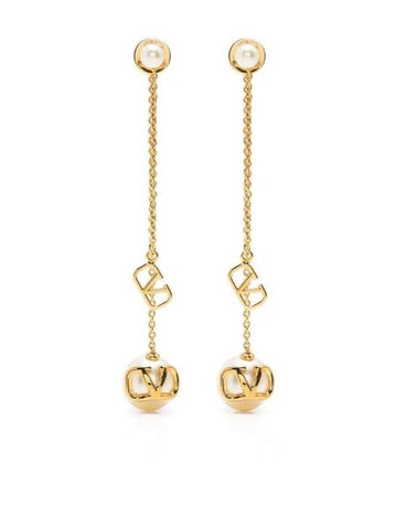 V Logo Signature Pearl Drop Earrings Gold - VALENTINO - BALAAN 1