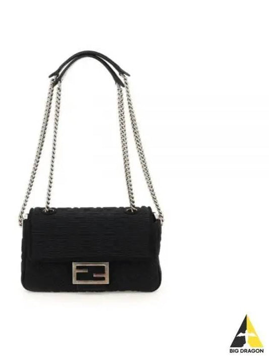 Baguette FF Fabric Chain Mini Bag Black - FENDI - BALAAN 2