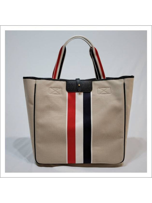 Khaki Canvas Jacquard Striped Hunting Tote Bag Natural - THOM BROWNE - BALAAN 2