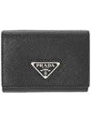 Triangle Logo Saffiano Leather Half Wallet Black - PRADA - BALAAN 3