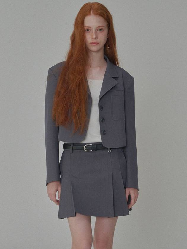 Set Classic Tailored Short Jacket Pleated Mini Skirt Grey - OPENING SUNSHINE - BALAAN 5